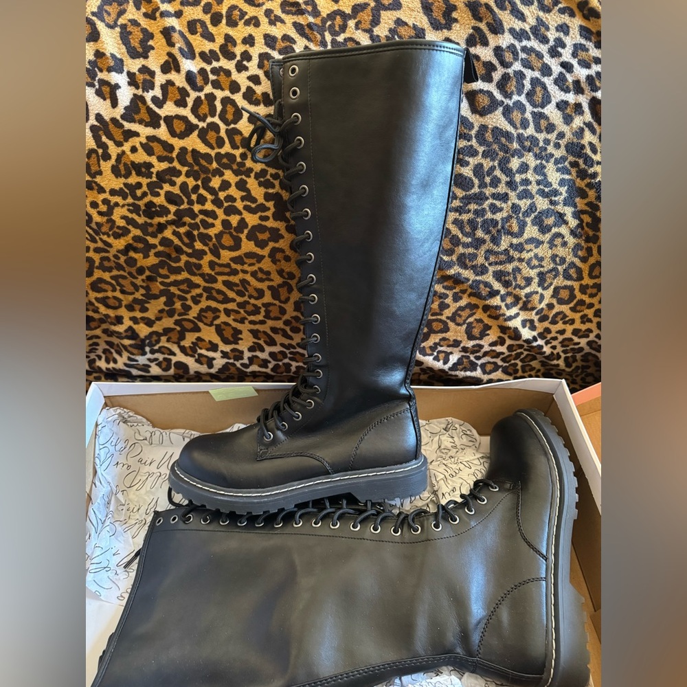 Wild Pair Black Lace-Up Combat Boots - Picture 3 of 6